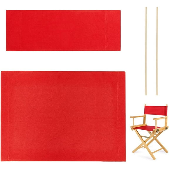 Canvas Cloth Chair Replacement Cover with Wood Stick Rectangle Red 530x200~420x2~3.5mm