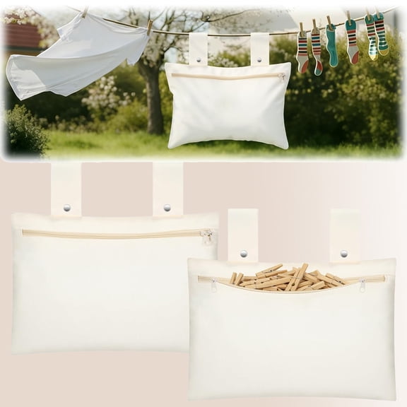 Canvas Clothespin Bag Pack Clothes Pin Hanging Bag with Zipper Closure and Snap Fastener Heavy Duty Windproof Laundry Peg Holder