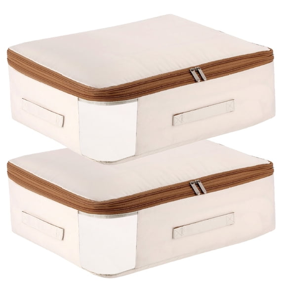 Canvas Comforters Bags Closet Organizers and Storage for Quilts Clothes Organization Containers Bins with Sturdy Zipper, Clear Window for Sweaters Blankets Storage Bedroom Collapsible