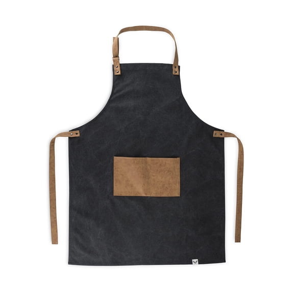 Canvas Cooking Apron with Adjustable Faux Leather Accents and Pockets for Grilling, BBQ and Outdoor Events