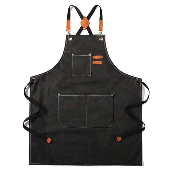 Canvas Cross Back Chef Apron For Men Women With Adjustable Straps Large Pockets, Waterdrop Kitchen Heavy Duty Cotton Aprons For Tool Cooking BBQ Artist, M To XXL (Black)