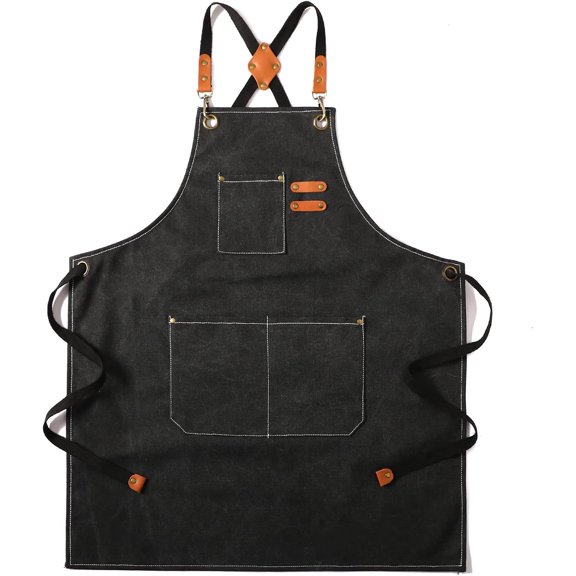 Canvas Cross Back Chef Apron for Men and Women with Large Pockets Black