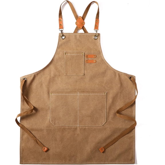 Canvas Cross Back Chef Cotton Apron with Large Pockets Color Cappuccino Brown
