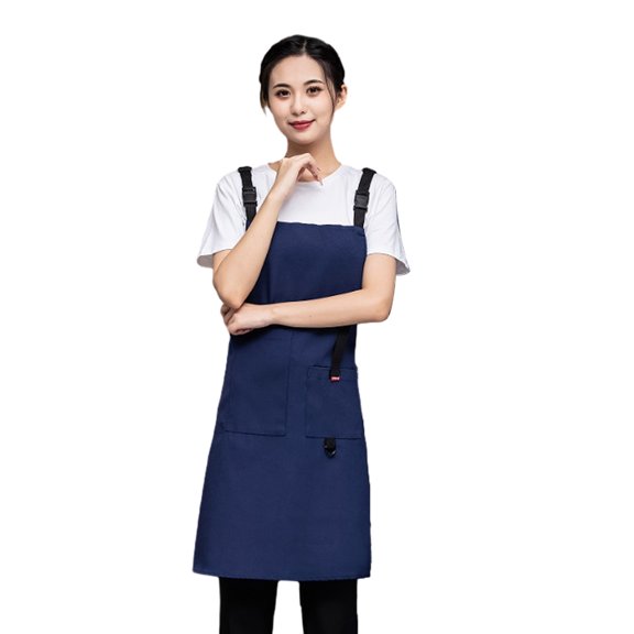 Canvas Cross Back Chef Cotton Aprons for Men Women with Large Pockets, Waterproof Canvas Work Apron for Bbq, Grill, Stylist, Cosmetology, Hairdresser, Barber, Waitress - Navy blue