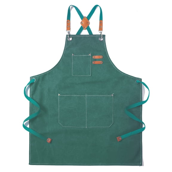 Canvas Cross Back Chef Cotton Aprons for Men Women with Large Pockets