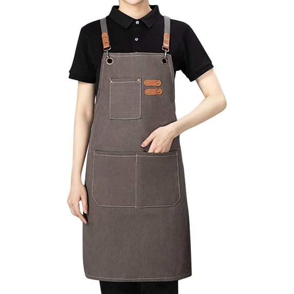 Canvas Cross Back Chef Cotton Aprons for Men Women with Large Pockets