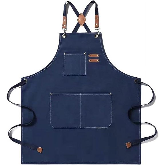 Canvas Cross Back Chef Cotton Aprons for Men Women with Large Pockets