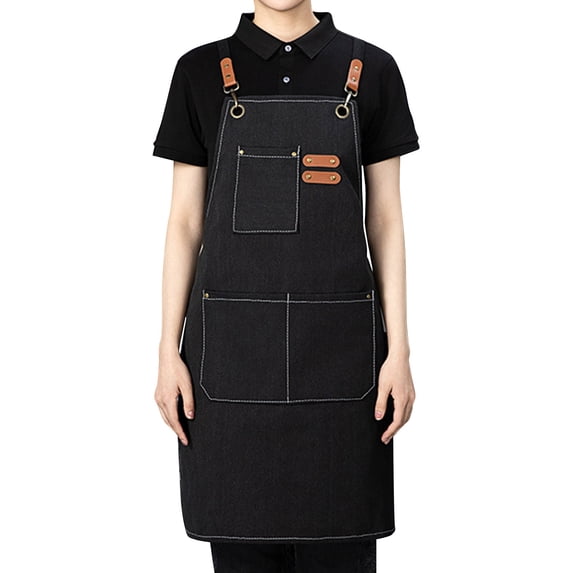 Canvas Cross Back Chef Cotton Aprons for Men Women with Large Pockets