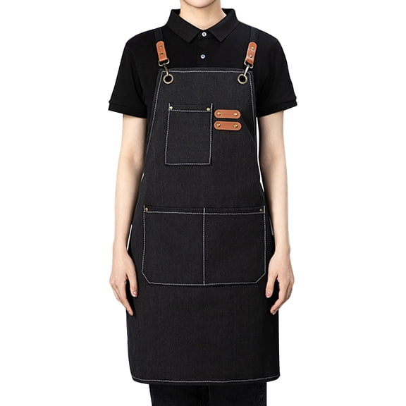 Canvas Cross Back Chef Cotton Aprons for Men Women with Large Pockets