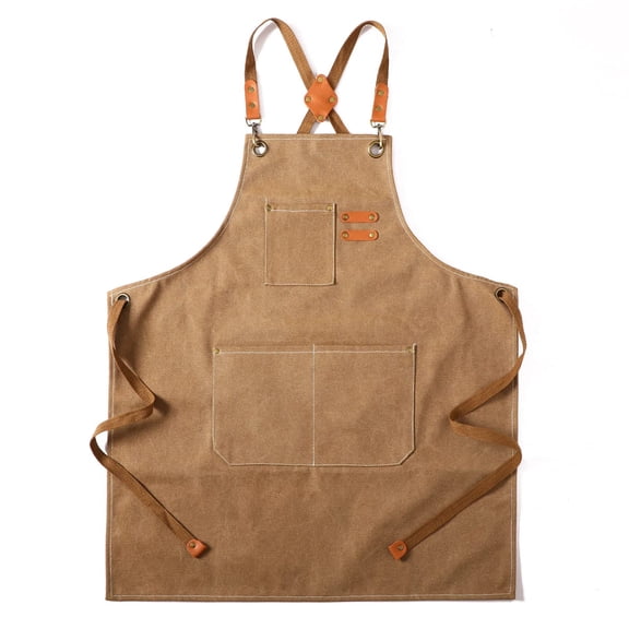 Canvas Cross Back Chef Cotton Aprons for Men Women with Large Pockets
