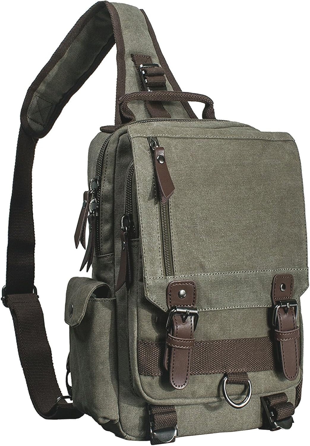 Canvas Cross Body Messenger Bag for Men Women Sling Shouler Backpack Travel Rucksack Green-Large