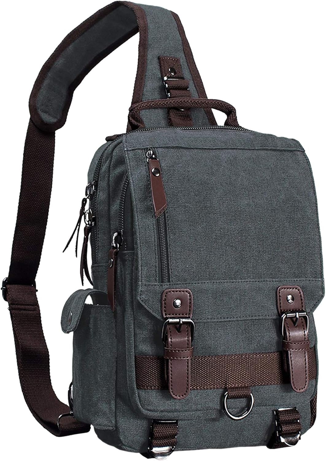 Canvas Cross Body Messenger Bag for Men Women Sling Shouler Backpack Travel Rucksack Black-Large
