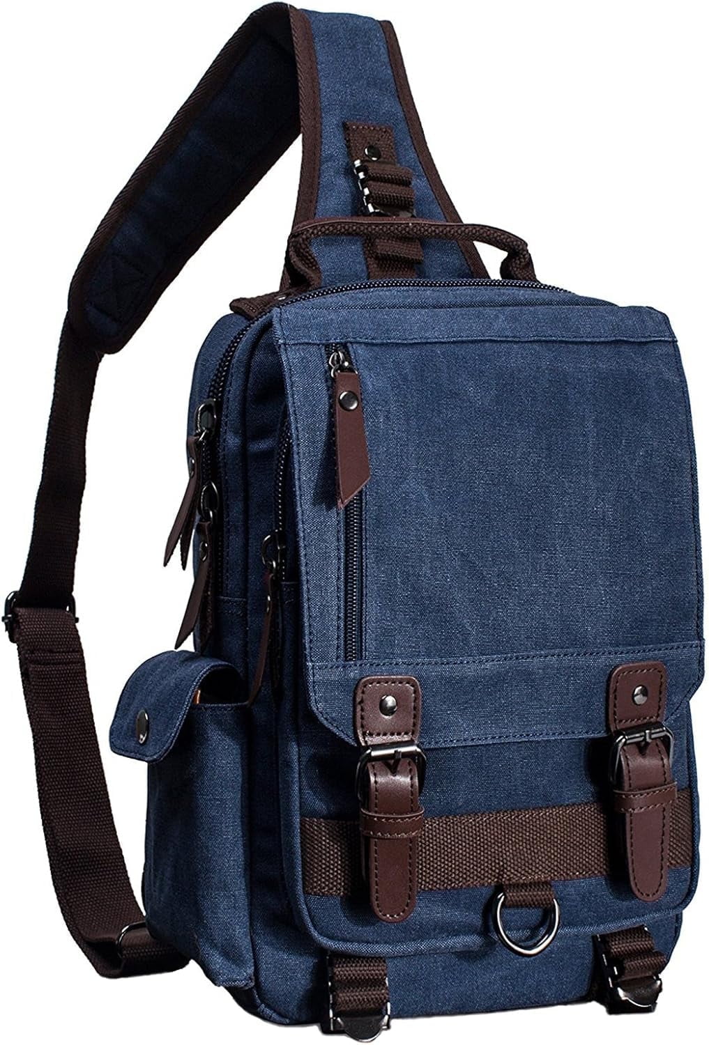 Canvas Cross Body Messenger Bag for Men Women Sling Shouler Backpack Travel Rucksack Blue-Large