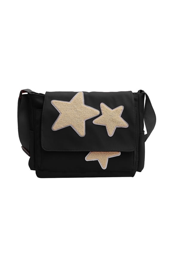 Canvas Crossbody Bag for Teen Student Versatile Shoulder Bag Large Capacity Messenger Bag Travel Bags with Star Pattern