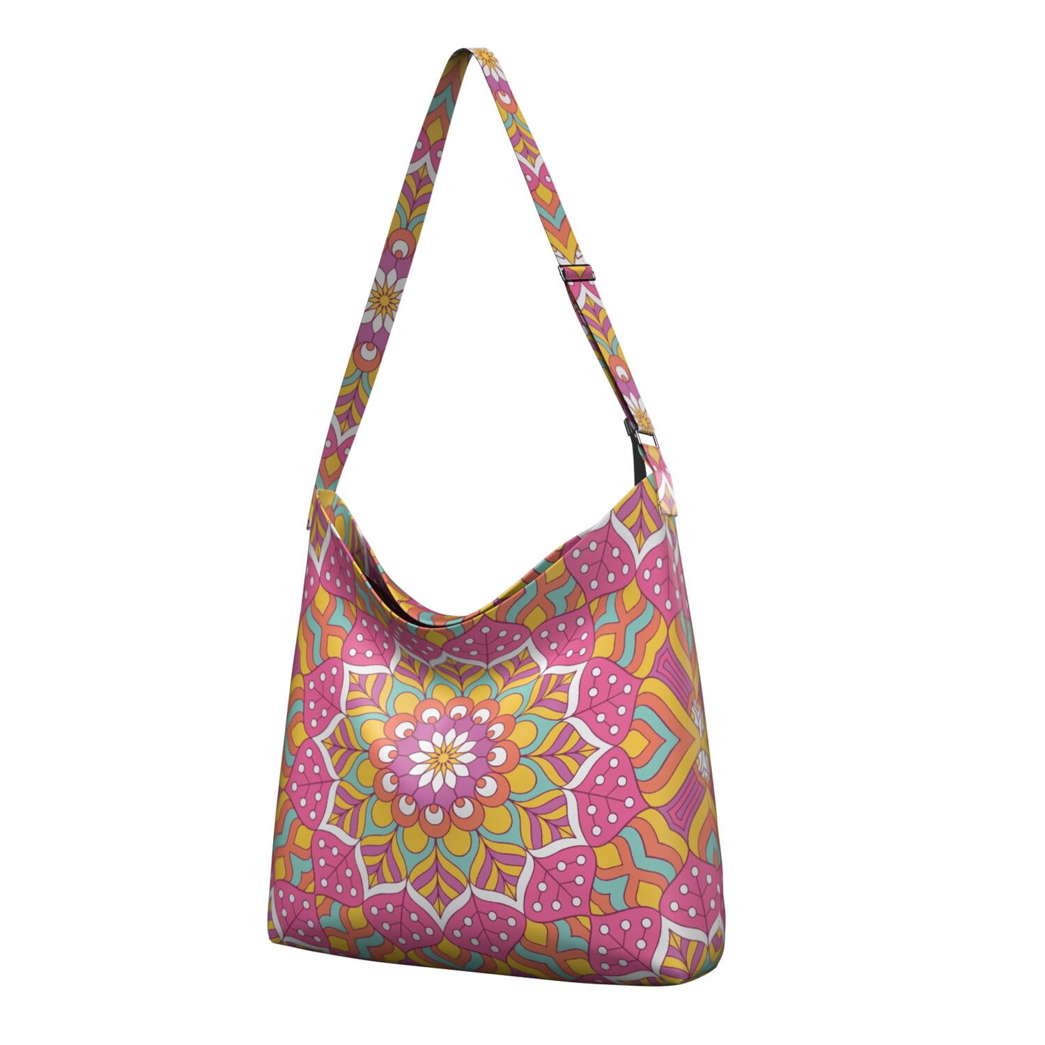 Canvas Crossbody Bag with Mandala and Tribal Print – Boho Ethnic ...