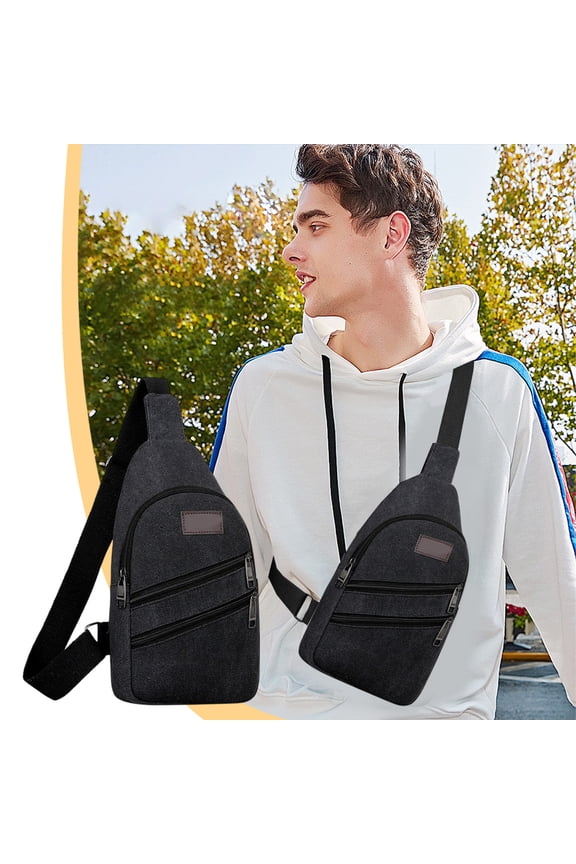 Canvas Crossbody Chest Bag,Thickened Zipper Messenger Bag,Outdoor Hiking Sling Pack,Multipurpose Shoulder Bag for Men Women,Durable Travel Front Bag,Large Capacity