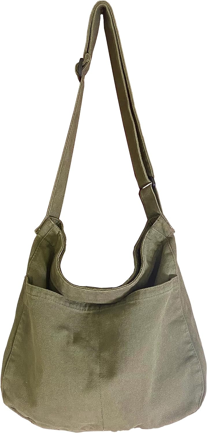 Women's Hobo Large Canvas Shoulder Bag – Beige Messenger Tote, Travel Handbag, Unbranded