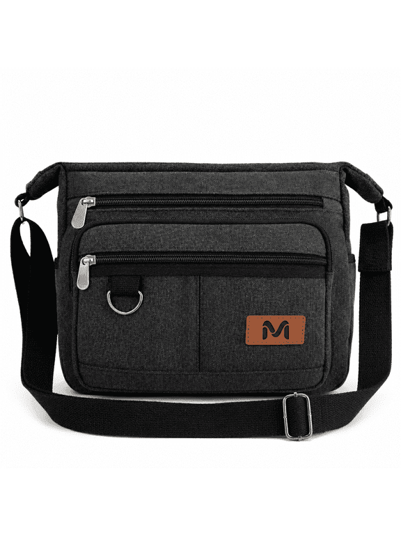 Canvas Messenger Bag for men, Vintage Shoulder Bag, Casual Commuter Work Bag, unisex, Black
