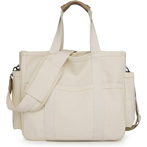 Canvas Crossbody Tote Bag with Multi Pockets for Women Work Large Handbags Shoulder Bag Messenger Bag Travel Purse