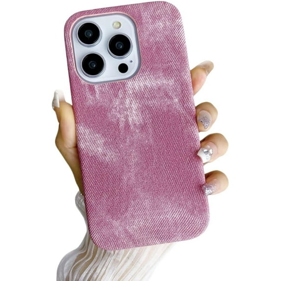 Canvas Denim Half Wrap Phone Case, Fashionable and Creative, Large Hole Design, Anti-Drop, for iPhone 15 14 13 12 11 Pro Max Mini XS XR 7 8 Phone Case (Pink,iPhone 15 Pro Max)