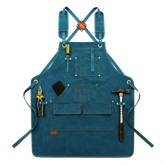 Canvas Denim Work Apron Adjustable for Cross Back Straps Multi Pockets Chef Apro