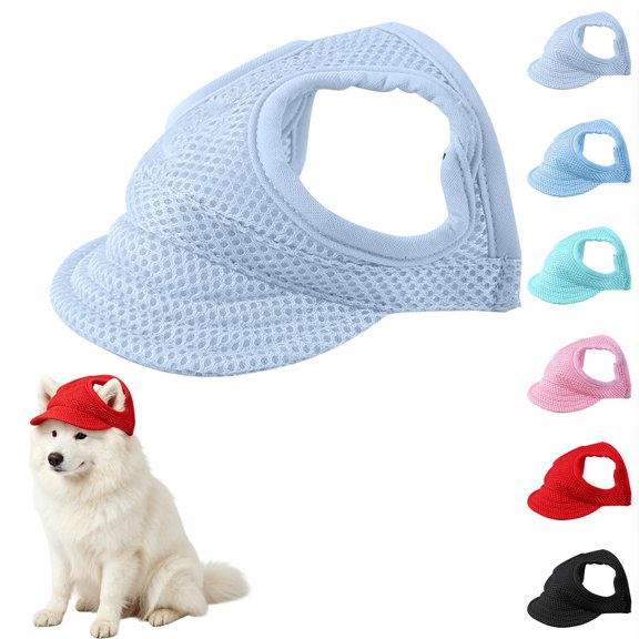 Canvas Dog Baseball Cap with Ear Holes, Adjustable Neck Strap Pet Sun Hat, Lightweight Outdoor Peaked Cap for Small Medium Dog Summer Beach Walking Hiking Travel (L)