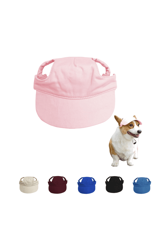 Canvas Dog Baseball Cap, Pet Summer UV Protection Sun Hat With Ear Holes, Adjustable Puppy Visor Cap For Small Medium Dogs, Breathable Outdoor Dog Hat For Beach Walks Hiking Camping Daily Use (Pink)