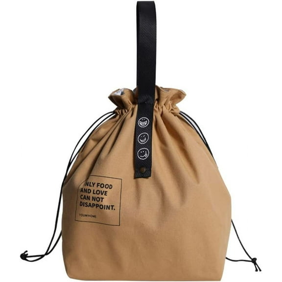 Canvas Drawstring Lunch Bag Insulated Lunch Tote Japanese Style Bento Tote Bag Reusable Lunch Bag Insulated Handbag Tote bag with Handle and Drawstring Closure for Women Work Picnic or Travel（Yellow）