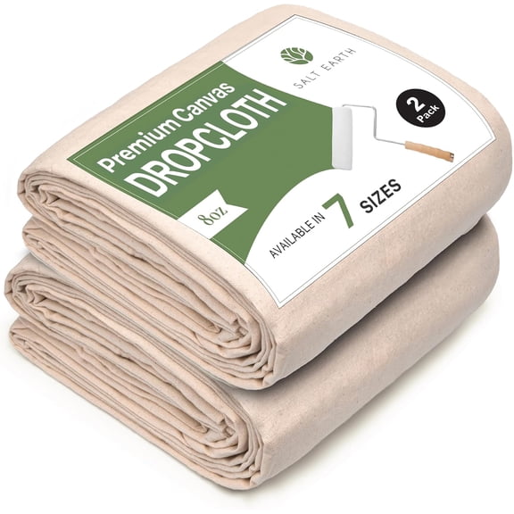 Canvas Drop Cloth 2Pcs, Reusable Paint Drop Cloth, 100% Recycled Cotton Canvas Tarp Cover for Painter, Furniture, Floor Protection, All Purpose Painters Dropcloth for Christmas DIY (6x9FT)