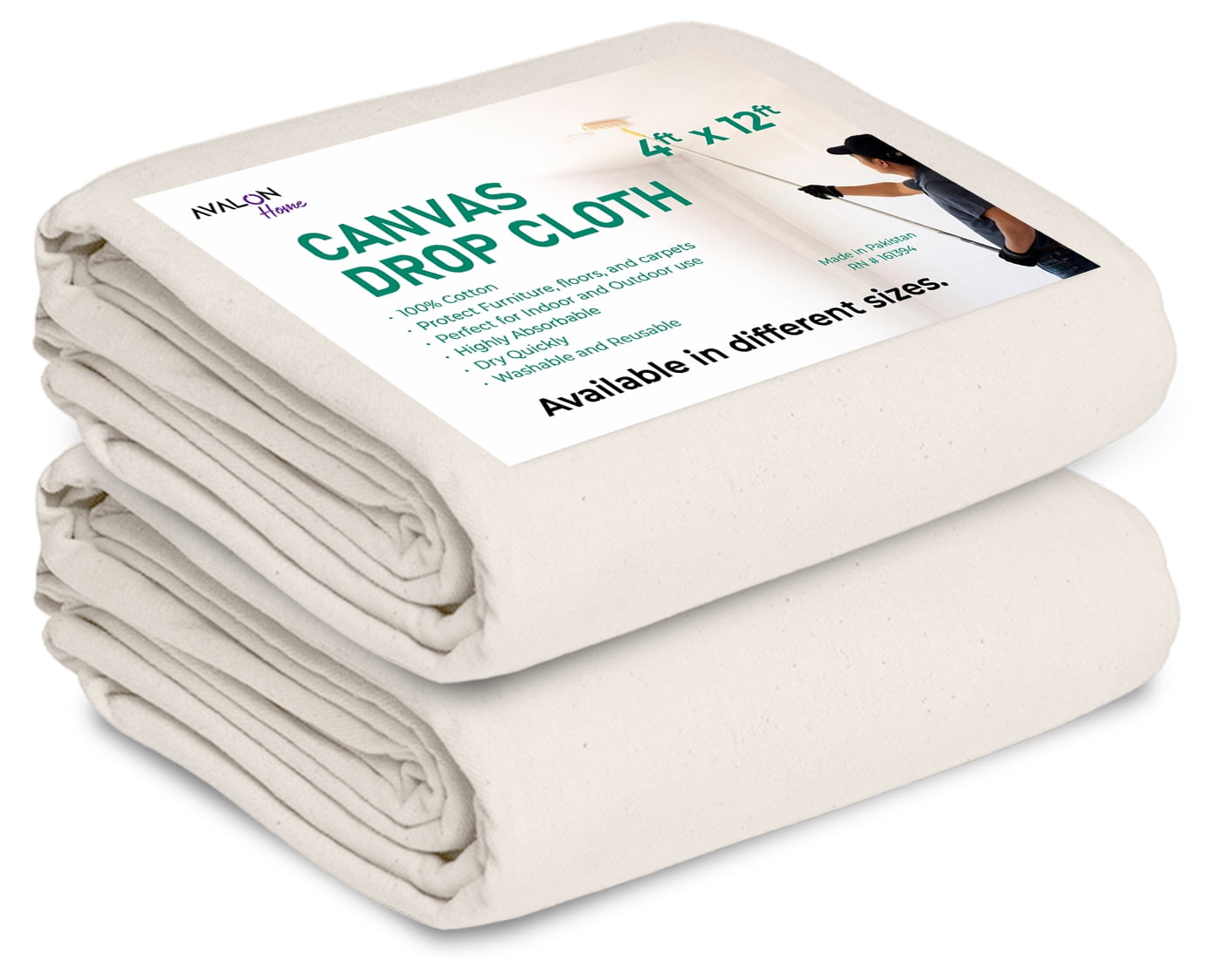 Canvas Drop Cloth 4X12 ft Pack of 2 Odourless Painters Drop Cloth for