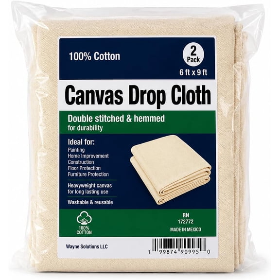 Canvas Drop Cloth 6 ft x 9 ft, 2 Pack
