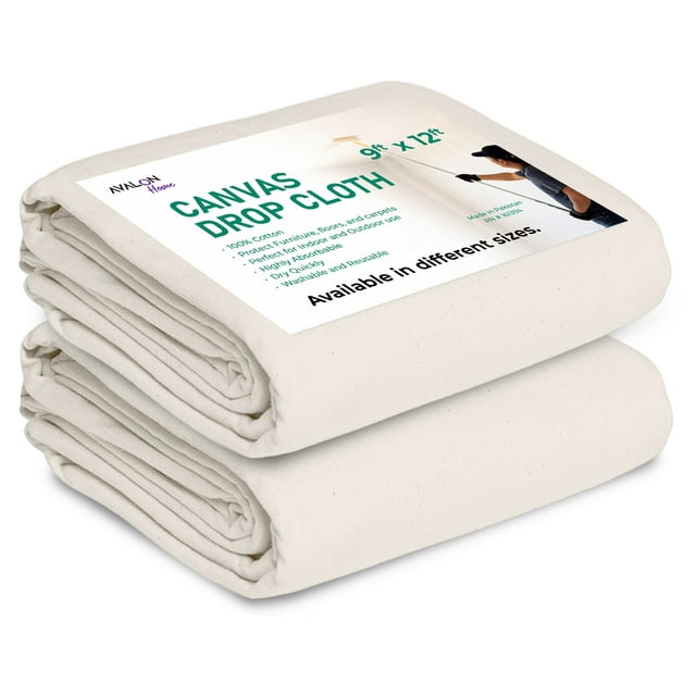 Canvas Drop Cloth 9X12 ft Pack of 2 Odourless Painters Drop Cloth for Painting Cotton Canvas
