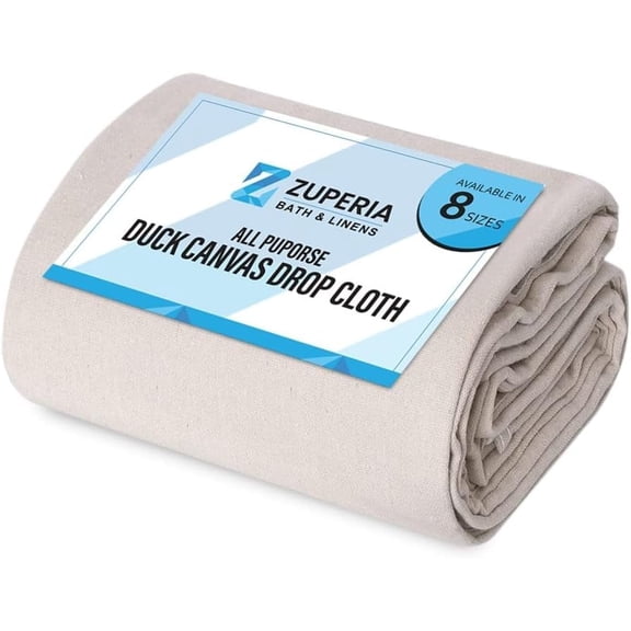 ZUPERIA Canvas Drop Cloth (Size 12 x 15 feet - Pack of 1) - Pure Cotton Multi-Purpose Drop Cloth for Painting, Furniture & Floor Protection - Thick Canvas Tarp with Double Stitched Edges