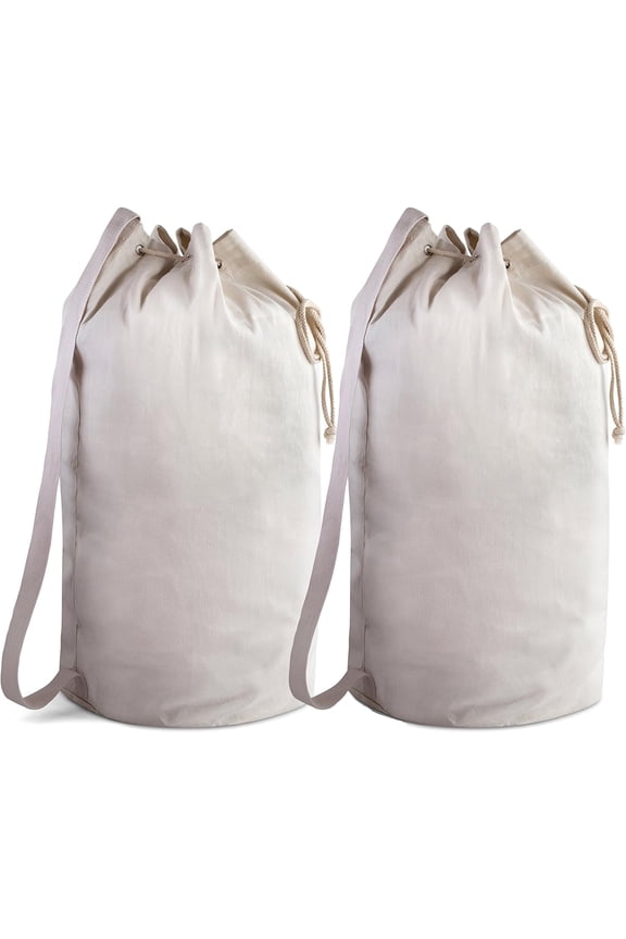 Canvas Duffel Bag - Drawstring, Leather Closure, Shoulder Strap. (2-PACK)