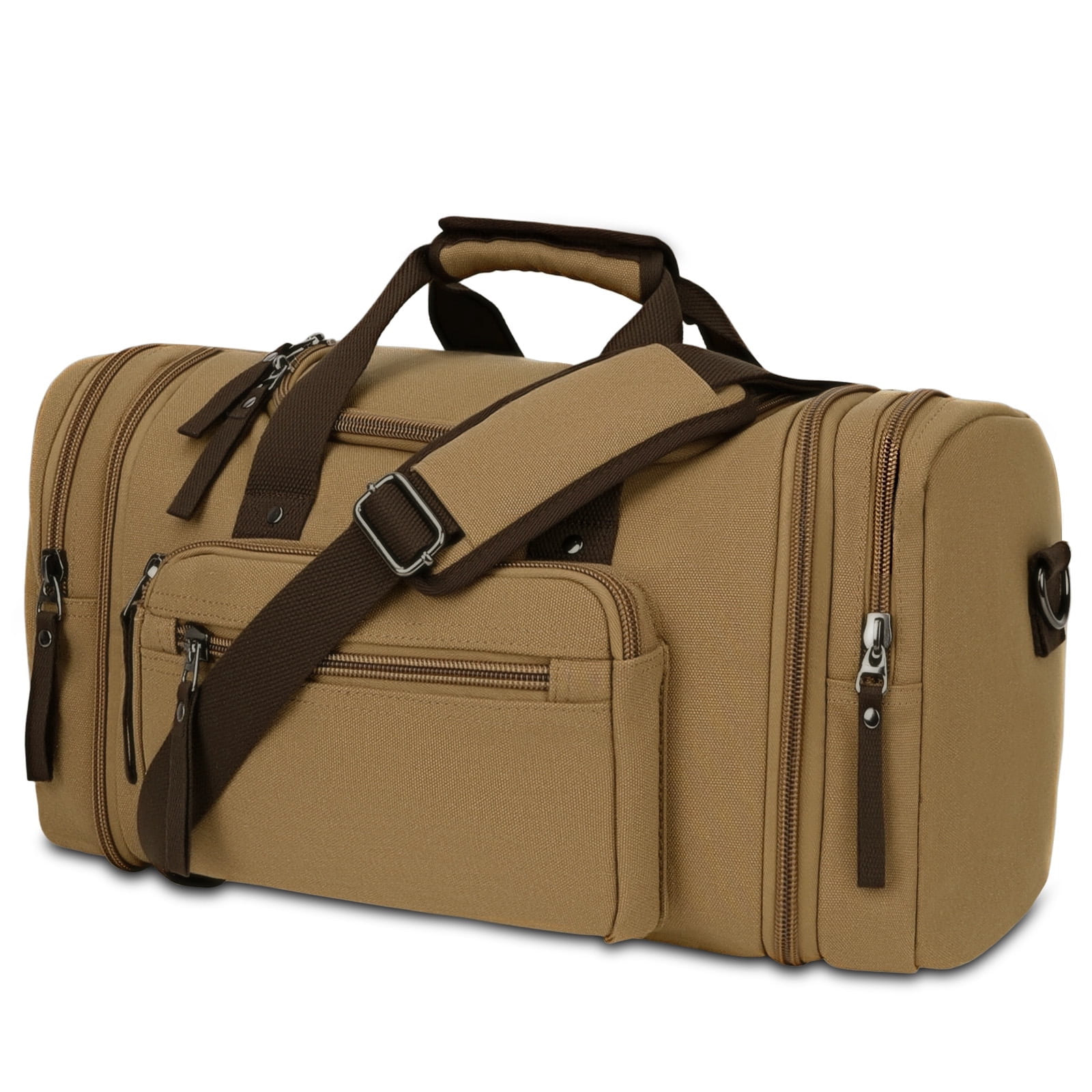 DAKOMM Duffle Bag for Travel, 50L Expandable Canvas Travel Duffel Bags Overnight Weekend Waterproof Gym Carry On Luggage Bag Travel Bag for Men & Women, Coffee