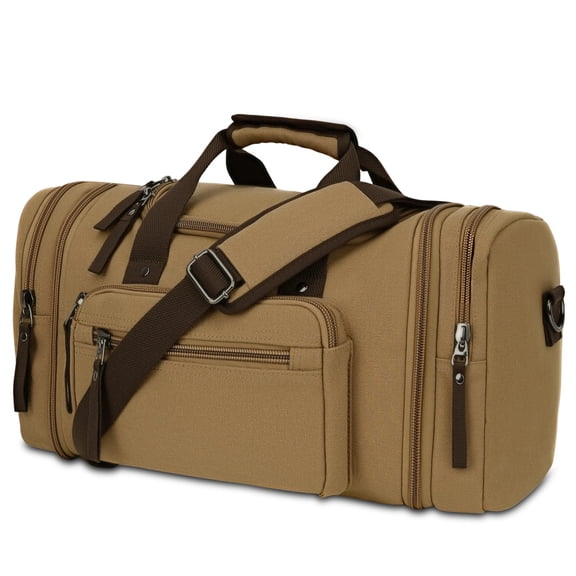 DAKOMM Duffle Bag for Travel, 50L Expandable Canvas Travel Duffel Bags Overnight Weekend Waterproof Gym Carry On Luggage Bag Travel Bag for Men & Women, Coffee
