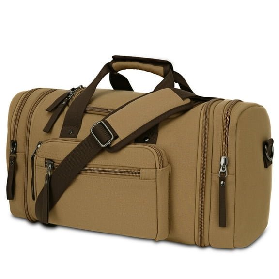 DAKOMM Duffle Bag for Travel, 50L Expandable Canvas Travel Duffel Bags Overnight Weekend Waterproof Gym Carry On Luggage Bag Travel Bag for Men & Women, Coffee
