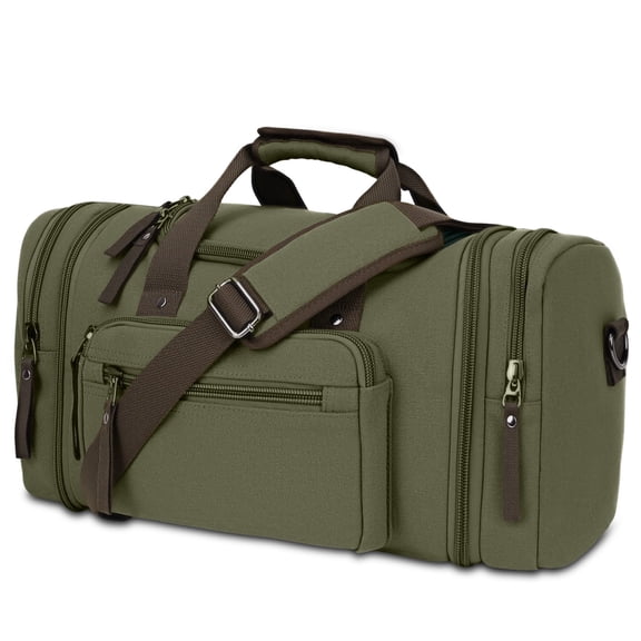 DAKOMM Duffle Bag for Travel, 50L Expandable Canvas Travel Duffel Bags Overnight Weekend Waterproof Gym Carry On Luggage Bag Travel Bag for Men & Women, Army Green