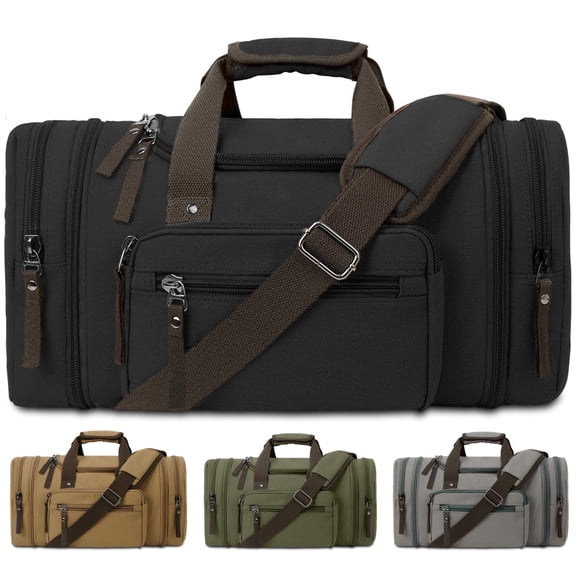 DAKOMM Canvas Duffle Bag 50L, Duffle Bag for Travel Expandable Duffel Bags Waterproof Weekender Overnight Travel Bag Gym Carry On Luggage Bag for Men & Women (Black)