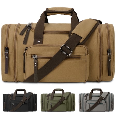 DAKOMM Canvas Duffle Bag 50L, Duffle Bag for Travel Expandable Duffel Bags Waterproof Weekender Overnight Travel Bag Gym Carry On Luggage Bag for Men & Women (Coffee)