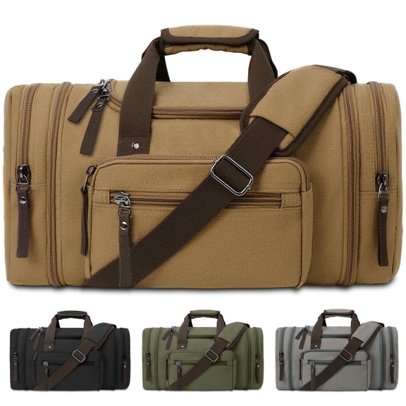 DAKOMM Canvas Duffle Bag 50L, Duffle Bag for Travel Expandable Duffel Bags Waterproof Weekender Overnight Travel Bag Gym Carry On Luggage Bag for Men & Women (Coffee)