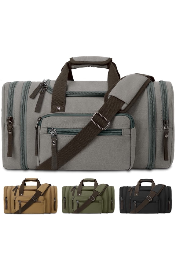 Canvas Duffle Bag 50L, Duffle Bag for Travel Expandable Duffel Bags Waterproof Weekender Overnight Travel Bag Gym Carry On Luggage Bag for Men & Women (Gray)