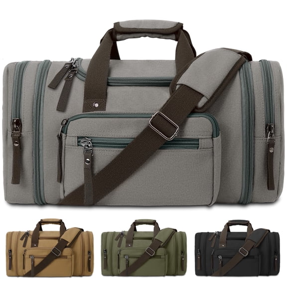 DAKOMM Canvas Duffle Bag 50L, Duffle Bag for Travel Expandable Duffel Bags Waterproof Weekender Overnight Travel Bag Gym Carry On Luggage Bag for Men & Women (Gray)