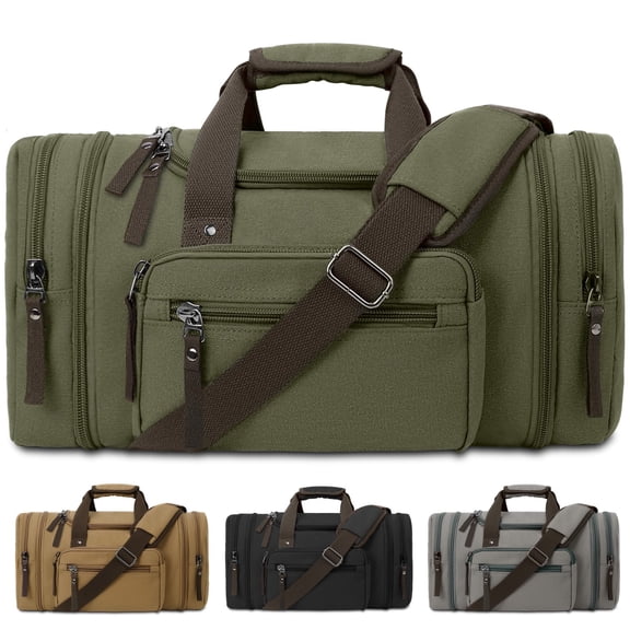 DAKOMM Canvas Duffle Bag 50L, Duffle Bag for Travel Expandable Duffel Bags Waterproof Weekender Overnight Travel Bag Gym Carry On Luggage Bag for Men & Women (Army Green)