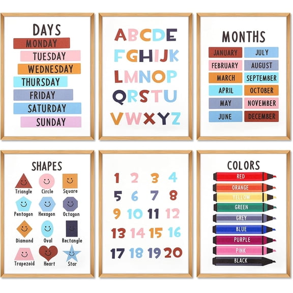 Canvas Education Posters Set, Boho Wall Art Canvas Prints Alphabet Abc/Numbers Learning Chart for Boy Girl Toddler Kid Baby Nursery Kindergarten Preschool 8x10 inch Unframed
