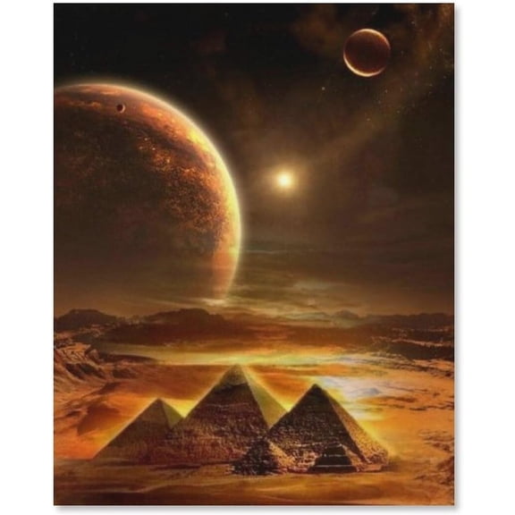 Canvas Egyptian Pyramid and Solar System Interior Canvas Painting Apocalyptic Style Space Wallpaper Astropunk Art Panel Canvas Wall Picture Poster 12x16 inch Unframed