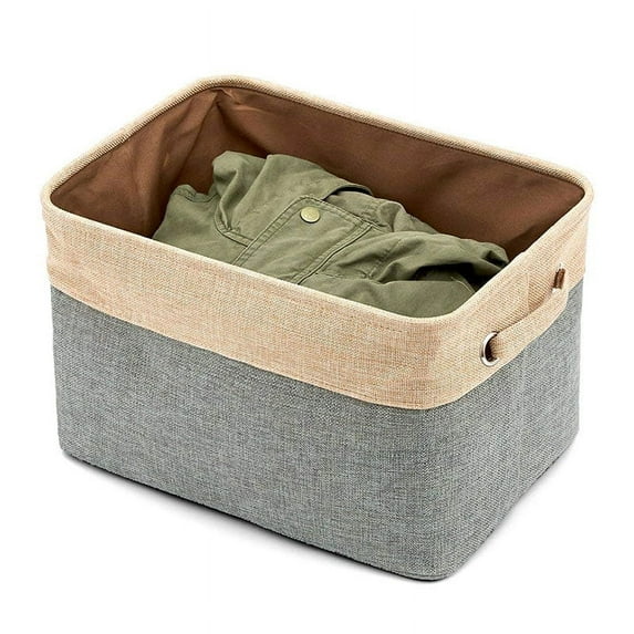 Canvas Fabric Storage Basket Foldable Canvas Fabric Storage Basket Bin Organizer with Handles Fabric Baskets Rectangular Storage Cover-less Storage Bins Double-layer Storage Box