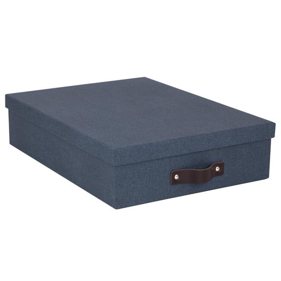 Canvas Fiberboard Document Letter Box - File Organizer Box for Important Paperwork - Document Storage with a Lid & Leather Handle - 3.3 in x 10.2 in x 13.8 in - Gray