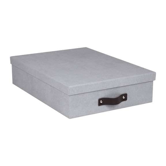 Canvas Fiberboard Document Letter Box - File Organizer Box for Important Paperwork - Document Storage with a Lid & Leather Handle - 3.3 in x 10.2 in x 13.8 in - Gray