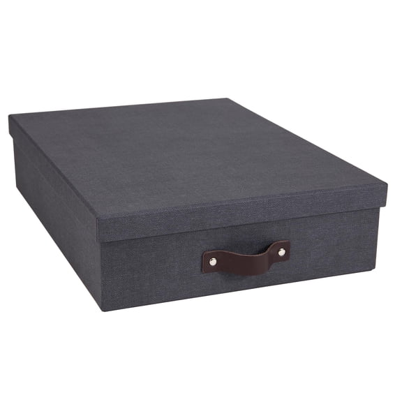 Canvas Fiberboard Document Letter Box - File Organizer Box for Important Paperwork - Document Storage with a Lid & Leather Handle - 3.3 in x 10.2 in x 13.8 in - Gray